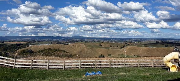 Panoramic countryside views across the farm