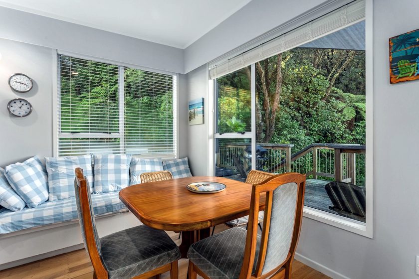 Dining area beside the deck windows